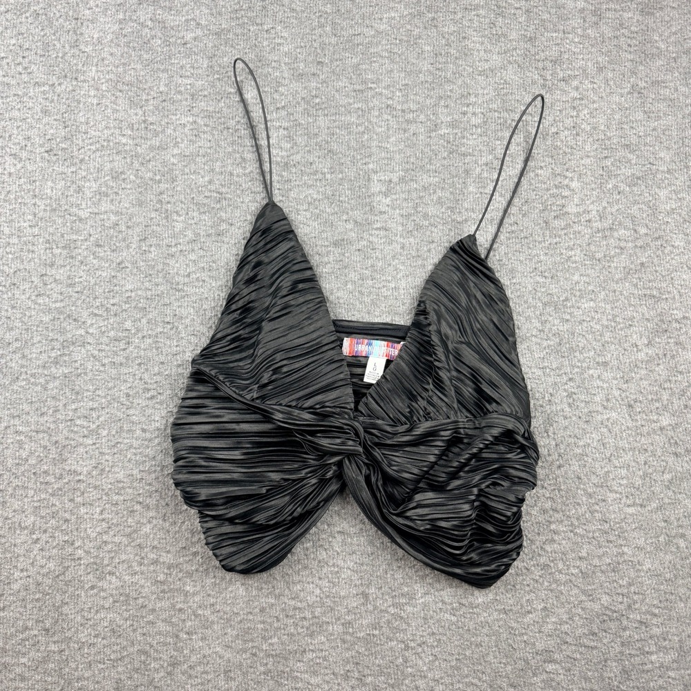 Urban Outfitters Black Women's L Large Pleated Knot Front Crop Top